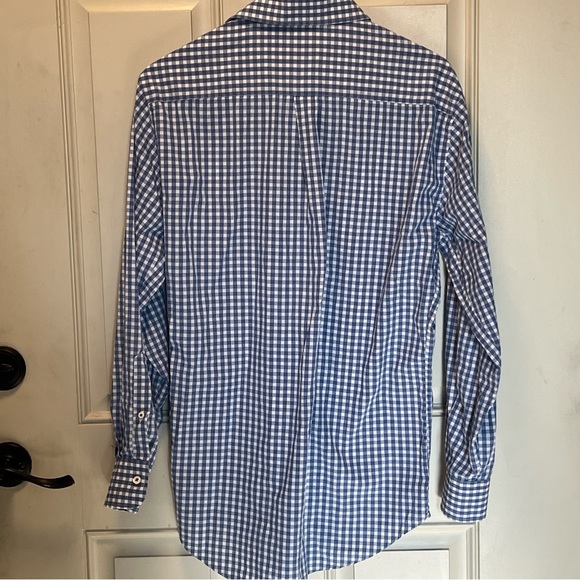 Peter Millar Checkered Blue White Button Up Long Sleeve Dress Shirt Men's Medium - Picture 9 of 10